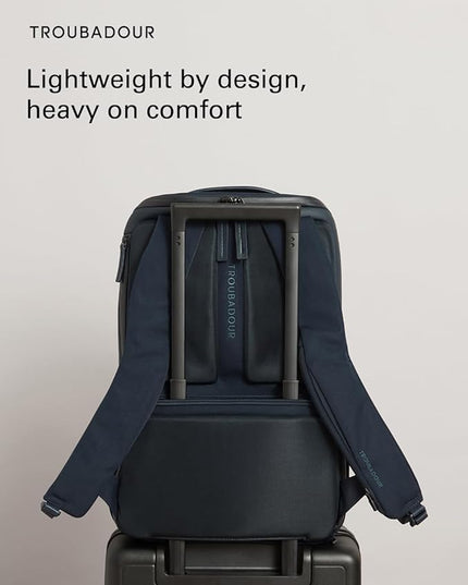 Troubadour Pioneer Backpack 3.0 - Premium Everyday Bag with Padded Laptop Section, Ventilated Shoe Compartment & Sustainable Waterproof Material - All-Day Lightweight Comfort Design - Navy