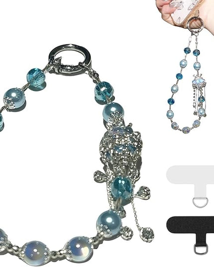 Blue Royal Crystal Crown Original Design Phone Charm with 2 Tether Tabs – Stylish, Durable, and Hands-Free Phone Chain – Compatible with iPhone, Samsung, Pixel & More