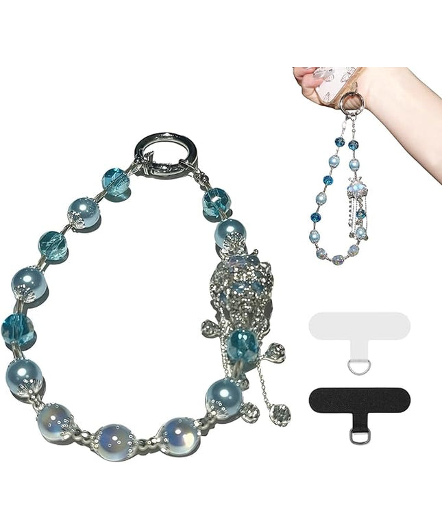 Blue Royal Crystal Crown Original Design Phone Charm with 2 Tether Tabs – Stylish, Durable, and Hands-Free Phone Chain – Compatible with iPhone, Samsung, Pixel & More