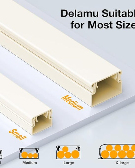 Delamu 157in Cord Covers for Wires on Wall, Cord Hider for 1 Cord, Paintable Cable Hider, Cable Management Wire Covers for Cords, L15.7 W0.55 H0.4in, Beige