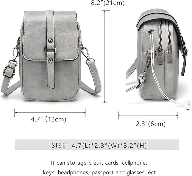 myfriday Vintage Crossbody Phone Bag for Women, Small PU Leather Shoulder Purse and Handbag with Tassel&Rivet Decoration