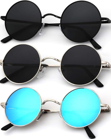 KALIYADI Round Polarized Sunglasses for Men Women Retro Metal Hippie Circle Style Sun Glasses UV Protection