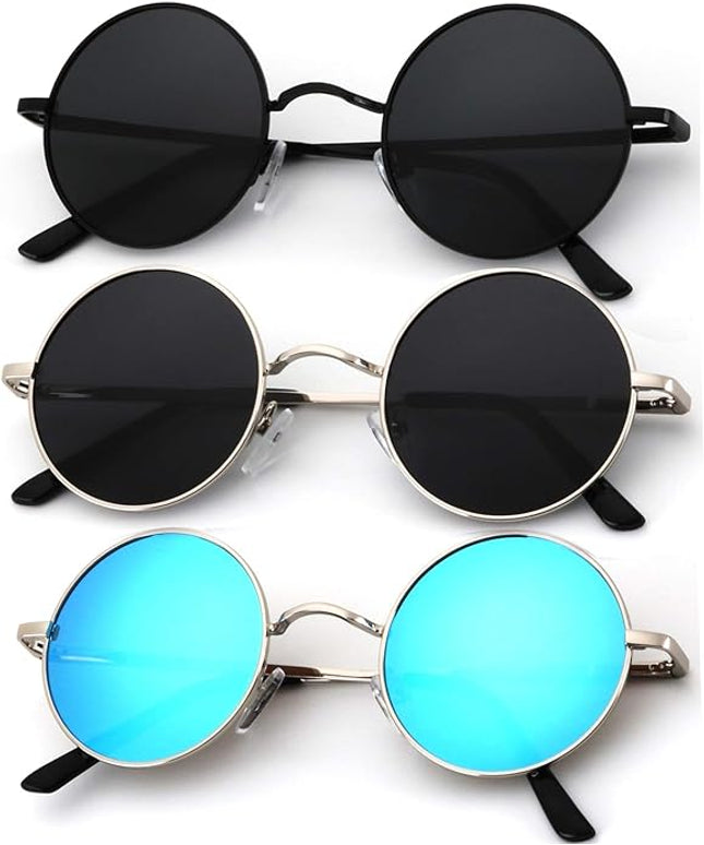 KALIYADI Round Polarized Sunglasses for Men Women Retro Metal Hippie Circle Style Sun Glasses UV Protection