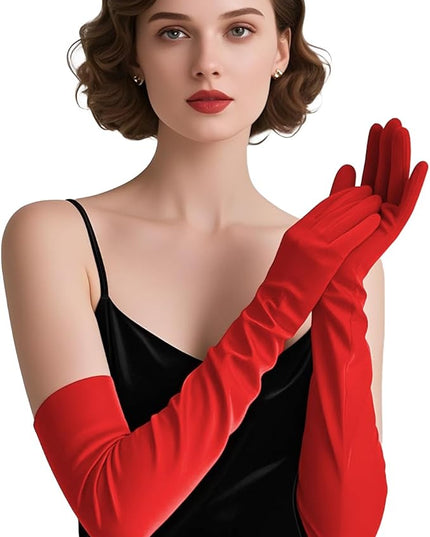 THARAHT Women Long Gloves with Satin Elbow Length for 1920s Opera Tea Party Costumes Bridal Evening Dress