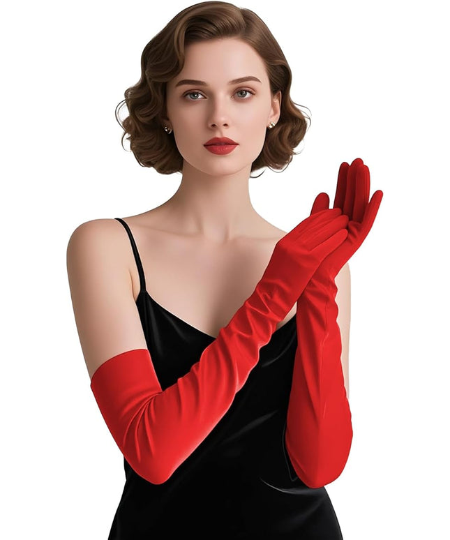 THARAHT Women Long Gloves with Satin Elbow Length for 1920s Opera Tea Party Costumes Bridal Evening Dress