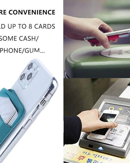 3Pack Cell Phone Card Holder Pocket for Back of Phone,Stretchy Stick on Wallet Credit Card ID Case Pouch Sleeve Self Adhesive Sticker with Flap for iPhone Samsung Galaxy-2Black+1Teal Green