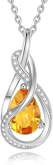 FANCIME TimelessTie Birthstone Necklace for Women White Gold Plated Sterling Silver Ribbon Design Jewelry Knot Pendant Fine Jewelry Gemstone Birthday Graduation Anniversary Christmas Gifts for Women Wife Mother Her