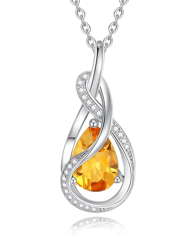 FANCIME TimelessTie Birthstone Necklace for Women White Gold Plated Sterling Silver Ribbon Design Jewelry Knot Pendant Fine Jewelry Gemstone Birthday Graduation Anniversary Christmas Gifts for Women Wife Mother Her