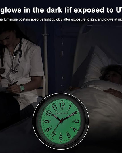 GOLDEN HOUR Waterproof Nurse Watch for Medical Professionals, Students Women Men - Military Time Luminouse Easy Read Dial, 24 Hour with Second Hand, Colorful Silicone Band