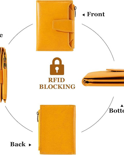 Airkit Small Wallet Women RFID Blocking Soft Leather Bifold Compact Card Holder Wallet for Women with Zipper Coin Pocket 4 ID Window