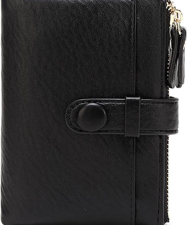 AOXONEL Women's Wallets Leather Wallets for Women Rfid Small Ladies Wallet Billfolds for Women,Trifold Mini Wallets for Women with Double Zipper Coin Pocket (Black)