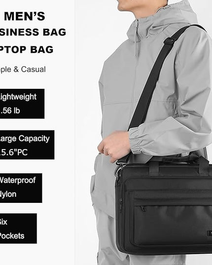 natyrlpog Laptop Bag 15.6 Inch Briefcase for Men Women Waterproof Nylon Lightweight, Shoulder Computer Messenger Handbag for Business Office Work Travel College Black