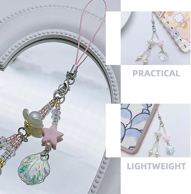 Beaded Shell Phone Chain Charm for Women Bohemian Design Strap Accessory Lanyard for Keys and Bags for Daily Use
