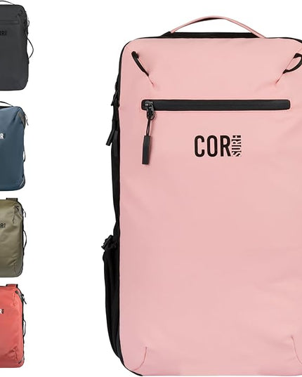 COR Surf Carry On Travel Laptop Backpack with Secret Passport Pockets | Daypack Business Weekender Luggage Backpack for Men and Women | The Island Hopper (40L, Pink)