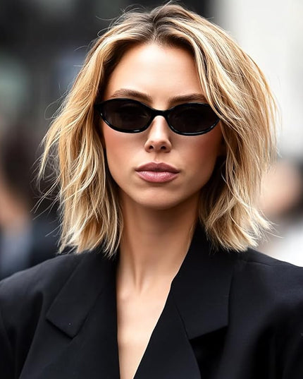 FEISEDY Retro Oval Cat Eye Sunglasses for Women 90s Narrow Lightweight Shades Y2k Trendy Sunnies B0257