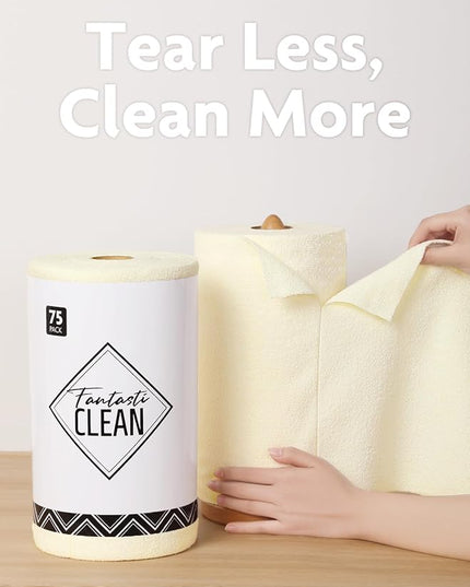 Fantasticlean Microfiber Cleaning Cloth Roll -75 Pack, Tear Away Microfiber Towels, 12" x 12", Reusable, Washable, Scratch Free, Ultra Absorbent Dishcloth for All-Around Cleaning Supplies (Beige)