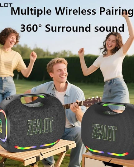 ZEALOT 250W Bluetooth Speaker, ZE21 Portable Speaker/Powerful Sound and Deep Bass, Multi-Device Pairing, IPX6 Waterproof, 5.3 BT, 48000mAh Long Playtime for Party, Outdoor, Home, Travel (Black)