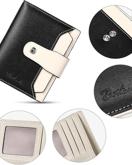 BOSTANTEN Women Leather Wallet RFID Blocking Small Bifold Zipper Pocket Wallet Card Case Purse with ID Window