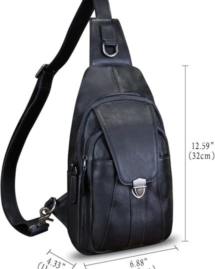 Genuine Leather Sling Bag for Women and Man Handmade Retro Hiking Crossbody Backpack Purse Chest Shoulder Daypack
