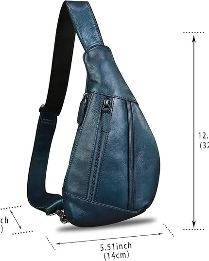 LRTO Genuine Leather Sling Bag for Men and Women Vintage Real Leather Crossbody Chest Bags Backpack Purse for Travel Hiking