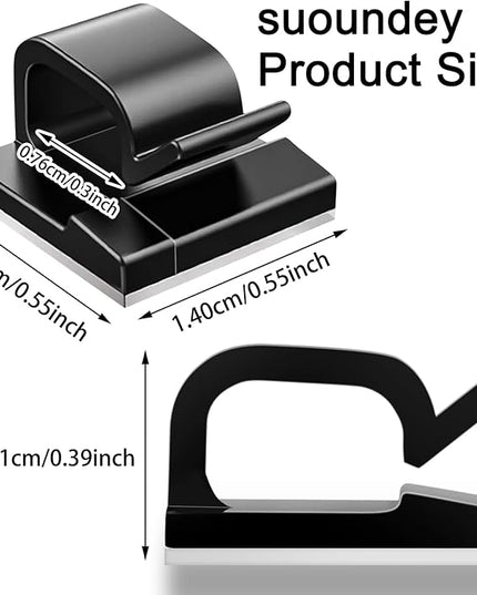 100 Pcs Cable Clips, Adhesive Cable Organizer Cord Holder Wire Clip Wire Management Self Adhesive Hooks Wire Holder for Office, Home (Black)