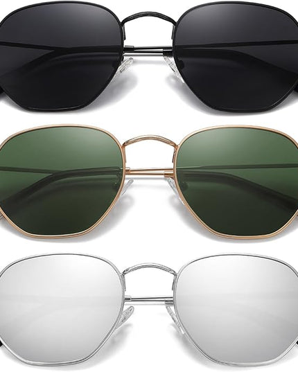 MEETSUN Polarized Hexagon Sunglasses for Women Men Polygon Square Sun Glasses UV400 Protection Metal Frame