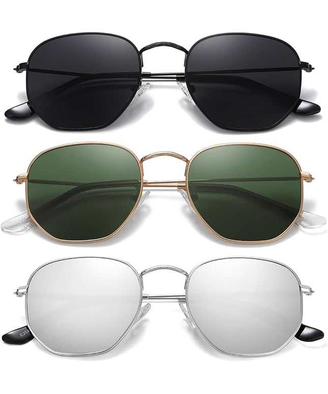 MEETSUN Polarized Hexagon Sunglasses for Women Men Polygon Square Sun Glasses UV400 Protection Metal Frame