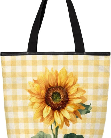 Pardick Canvas Tote Bags, Sunflower Tote Bag Eco Friendly Reusable Grocery Shopping Bagsfor Beach, Books, Women with Zipper Inner Pocket