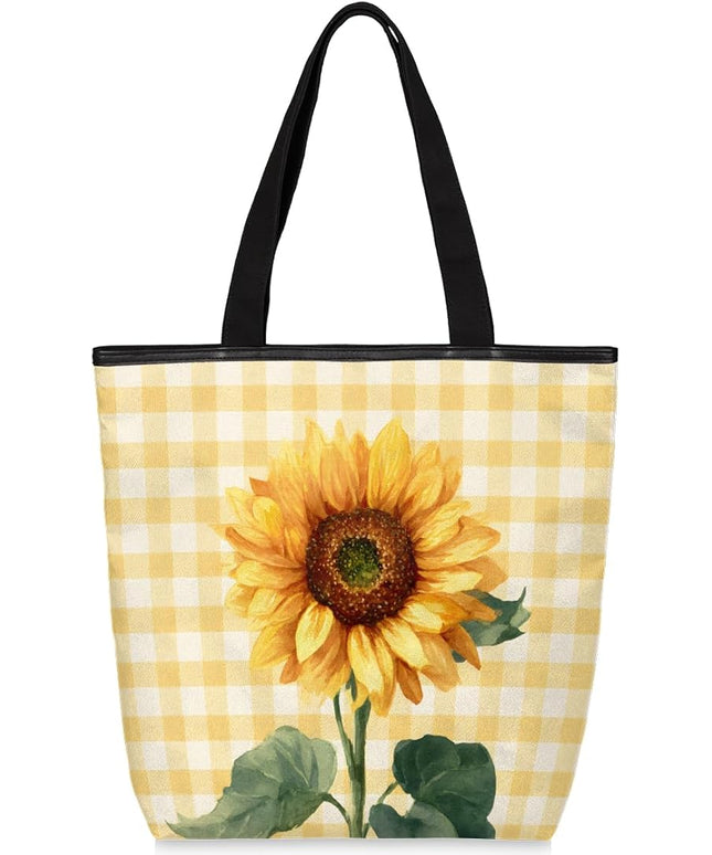 Pardick Canvas Tote Bags, Sunflower Tote Bag Eco Friendly Reusable Grocery Shopping Bagsfor Beach, Books, Women with Zipper Inner Pocket