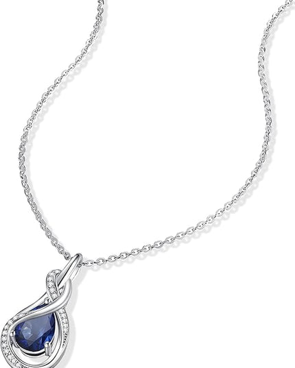 FANCIME TimelessTie Birthstone Necklace for Women White Gold Plated Sterling Silver Ribbon Design Jewelry Knot Pendant Fine Jewelry Gemstone Birthday Graduation Anniversary Christmas Gifts for Women Wife Mother Her
