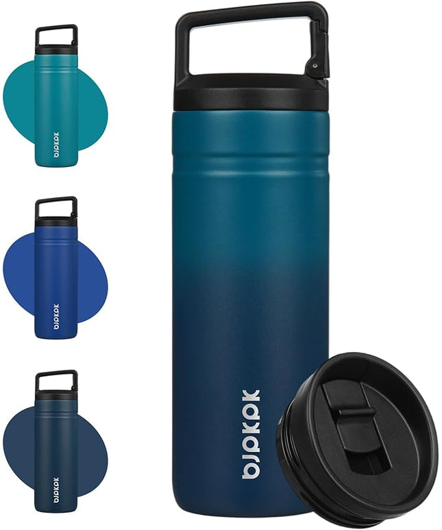 BJPKPK Insulated Water Bottle with 2 Lids,20 oz Double Wall Stainless Steel Vacuum Tumbler Travel Coffee Mug,Wide Mouth Thermal Cup,Sea