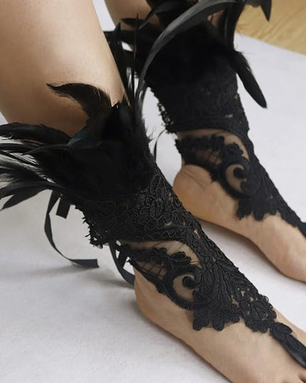HOMELEX Women Black Lace Feather Gloves Witch Angel Costume Accessories Swan Wings Wrist Bands