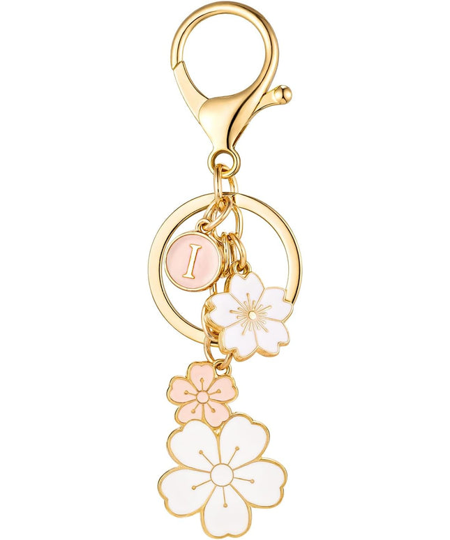 SELOVO Initial Keychain Flower Charms for Key Cute Pink Letter Keyring for Backpack