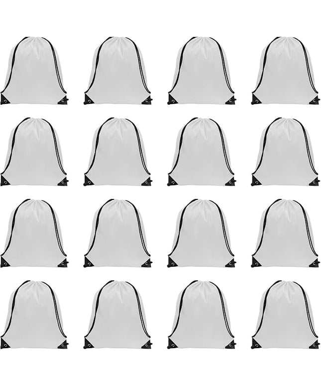 GoodtoU Drawstring Bags, Nylon Backpacks with Drawstring for Sport, Traveling, Team (White, 16Pcs)