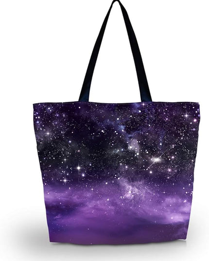 Beach Bag–Toy Tote Bag–Large Lightweight Market,Grocery & Picnic Tote with Eco Reusable Eco-Friendly Shopping Bag Handle Case Bag Shopping Large Grocery Shoulder bag (Purple Starry Sky)