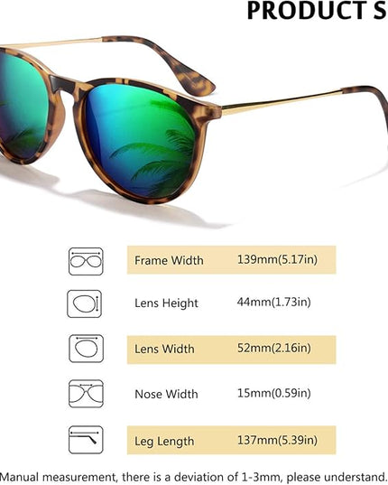 CHBP Sunglasses Womens Men Polarized UV Protection Trendy Vintage Retro Round Mirrored Lens Sunglasses For Women