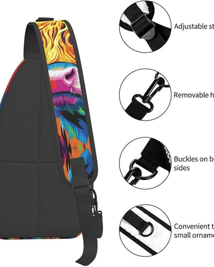 Animal Face Sling Bag Crossbody Bags Chest Bag Backpack for Travel Running and Hiking for Men Women Colorful Yak