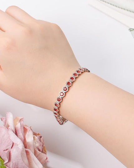 Birthstone Tennis Bracelets for Women Birthday Gifts 925 Sterling Silver Hexagon White Gold Bracelets Round Cut 5A Cubic Zirconia Prong Setting 7 Inch Anniversary Jewelry Gift