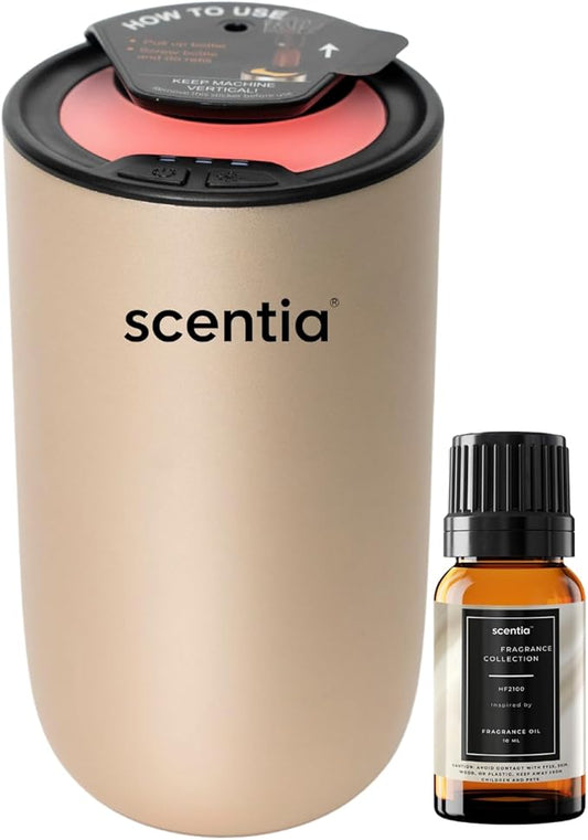 Scentia Gold MiniPod Nebulizer Diffuser + Smart Car Freshener – Waterless Essential Oils, Dual Mode Car/Home, Rechargeable Auto Shut-Off, 3 Lights – Ideal Teen Girl Holiday/Thanksgiving Gift