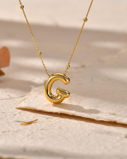 LUCA SMITH Initial Necklaces for Women, Dainty Balloon Bubble Letter, Name Letter Alphabet Pendant Layered Choker Chain Jewelry Gift