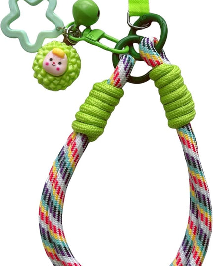 Dopamine Vibes Universal Wrist Strap - Korean-Style Short Phone Lanyard with Cute Green Durain Charm, 7mm Rope, Trendy Anti-Theft Tether for Girls, Includes Pendant & Nylon Phone Tab