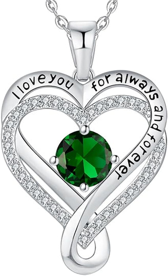 Jewelry for Women Wife Infinity Heart Birthstone I Love You Necklace S925 Anniversary Women Necklaces for Her Wife Birthday Gift Ideas, Birthday Present for Girlfriend Mom Daughter Sterling Silver