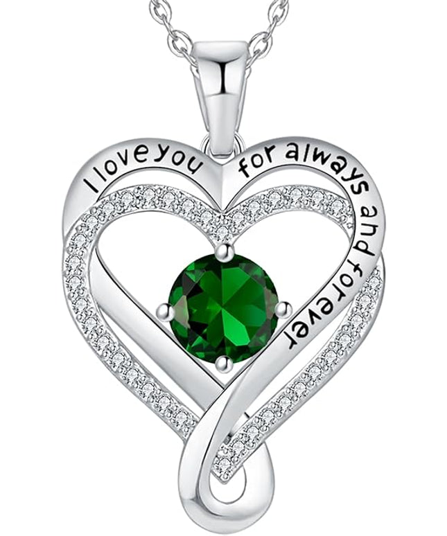 Jewelry for Women Wife Infinity Heart Birthstone I Love You Necklace S925 Anniversary Women Necklaces for Her Wife Birthday Gift Ideas, Birthday Present for Girlfriend Mom Daughter Sterling Silver