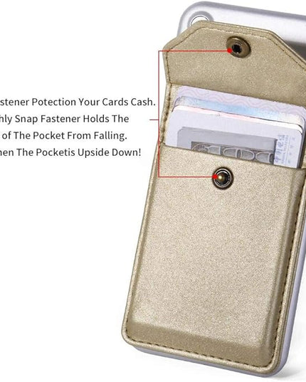 Card Holder for Back of Phone Adhesive Cell Phone Leather Wallet Stick On Card Holder Credit Card Holder Pocket for Men Women RFID Blocking Covers Gold