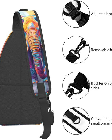 Animal Face Sling Bag Crossbody Bags Chest Bag Backpack for Travel Running and Hiking for Men Women Colorful Elephant