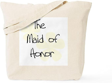 CafePress Yellow Flowers Maid of Honor Tote Bag Reusable Natural Beige Canvas Shopping Bag