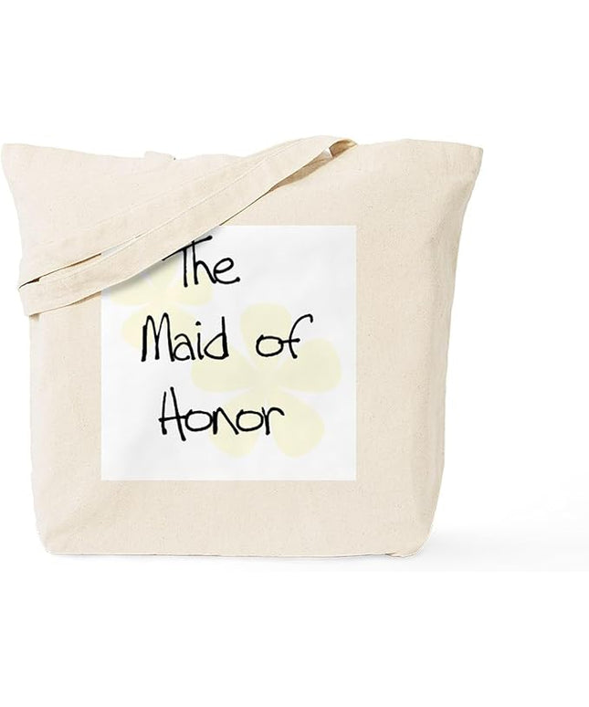 CafePress Yellow Flowers Maid of Honor Tote Bag Reusable Natural Beige Canvas Shopping Bag