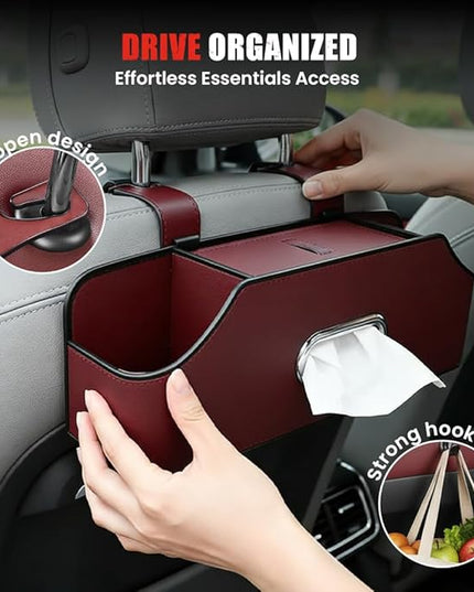 3-in-1 Car Backseat Organizer, 2026 Multifunctional Car Back Seat Storage Organize Box with Cup Holder Tissue Box, for Hold Phones, Snacks, Drinks, Handbags (Beige)