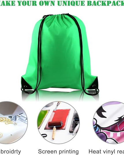 KUUQA 50Pcs Green Drawstring Backpack Bulk Drawstring Bags String Bags Storage Bags Gym Backpack for Sport Gym Traveling
