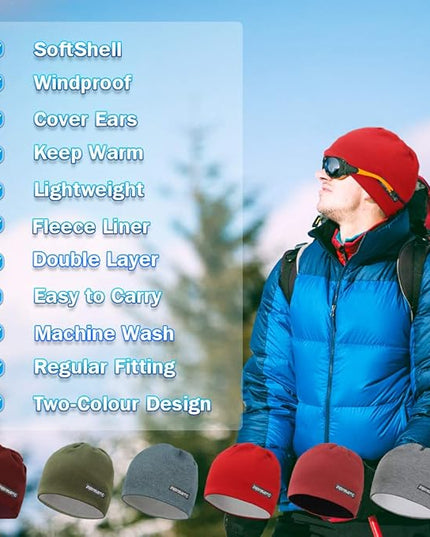 EMPIRELION Softshell Winter Fleece Lined Beanie Hats, 9" Running Skull Cap Thermal Tactical Watch Cap Men Women
